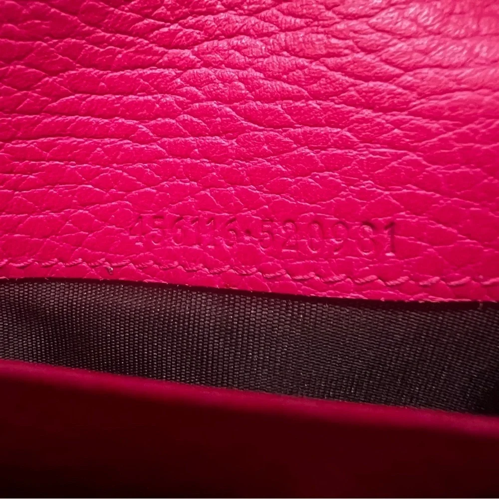 Gucci GG Marmont Calfskin Pebbled Leather Hot Pink Barbie Continental Wallet